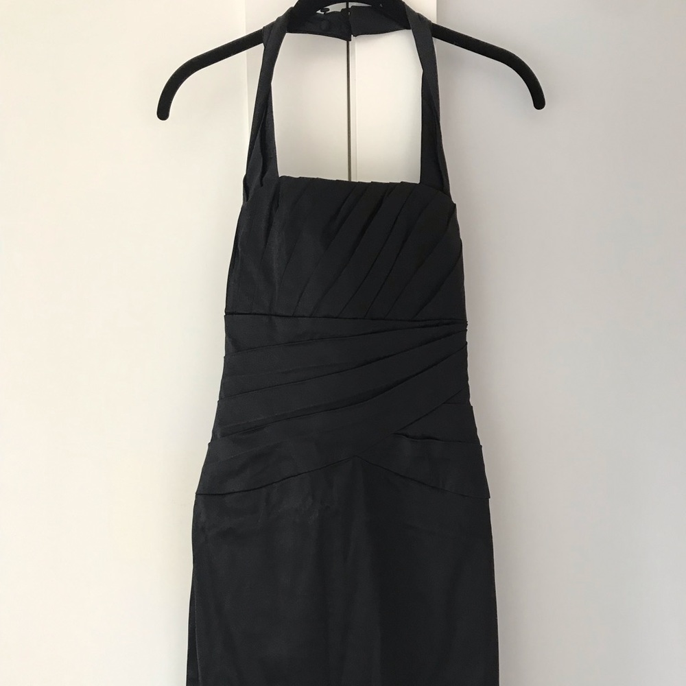 White House Black Market black slim satin dress.